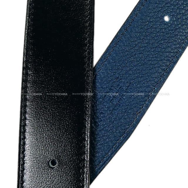 エルメス メンズ "クイズ 32" リバーシブル Hベルト #95 ブルードプリュスX黒 トゴXボックスカーフ 新品