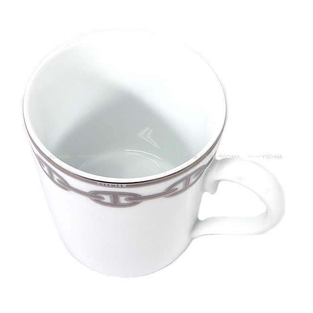 HERMES エルメス マグカップ 300ml "Chaine d'ancre" プラチナX白 陶器 新品