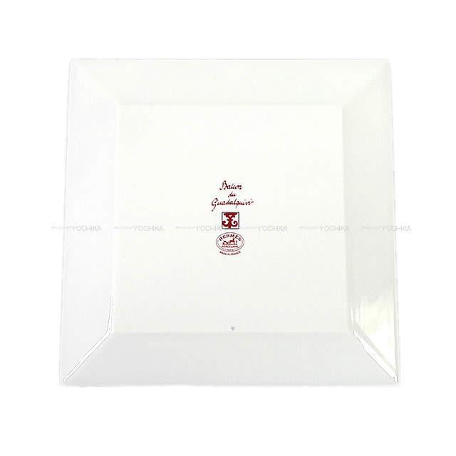 HERMES エルメス 正方形プレート皿 プチカレNo3 "ガダルキヴィール" ルージュX白 陶器 新品