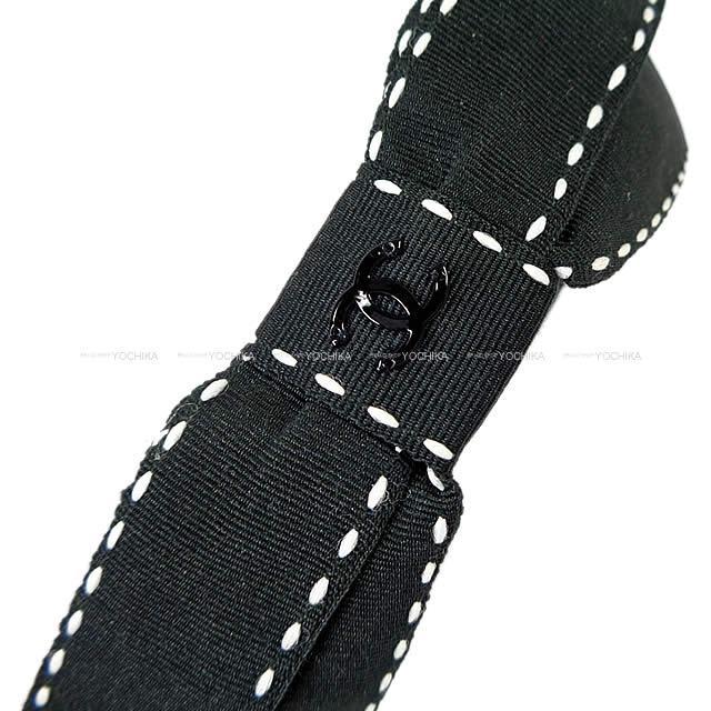 CHANEL シャネル ステッチ リボン カチューシャ ヘッドバンド 黒X白 ナイロンキャンパス 新品
