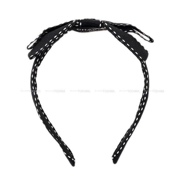 CHANEL シャネル ステッチ リボン カチューシャ ヘッドバンド 黒X白 ナイロンキャンパス 新品
