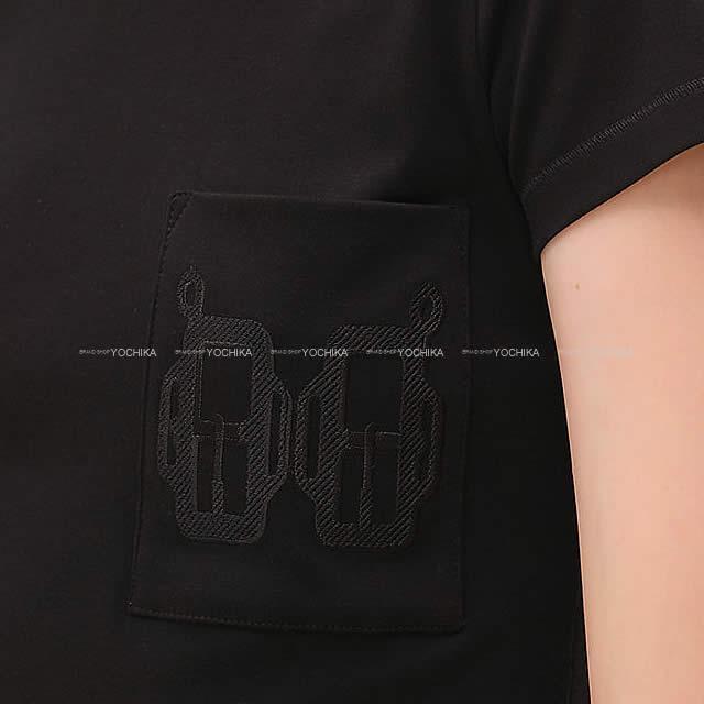 エルメス レディース Tシャツ カットソー 刺繍ポケット付き "Poche Brodee"  黒 #40 新品