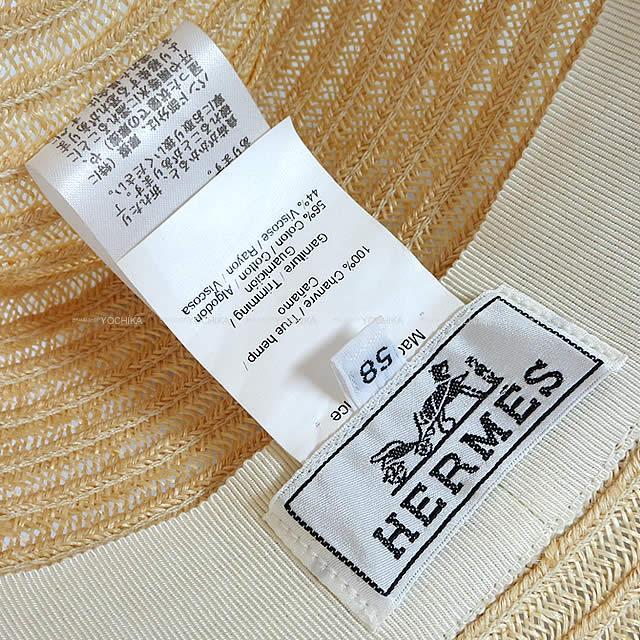 HERMES エルメス レディース ストローハット 帽子 "ノラ" #58 ナチュラル 麻100% 新品
