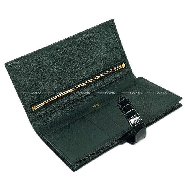 HERMES エルメス 長財布 ベアンスフレ ヴェールシプレ(サイプレス) クロコダイル アリゲーター ゴールド金具 新品