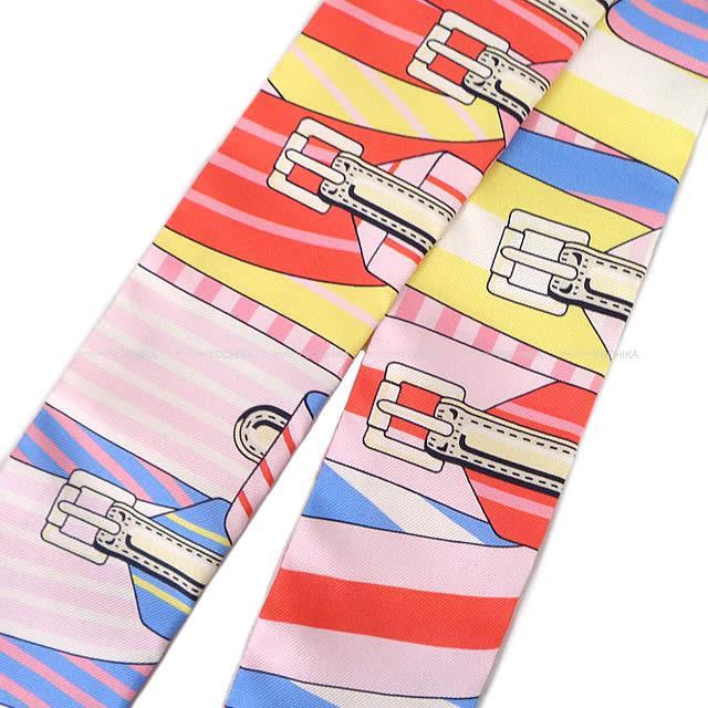 HERMES エルメス ツイリー スカーフ "Sangles" ローズXブルーXジョーヌ シルク100% 新品