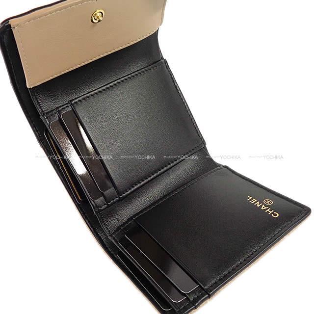 シャネル フィグリー マトラッセ ビックココマーク フラップ 三つ折り 財布 黒/ベージュ キャビア A81941 新品