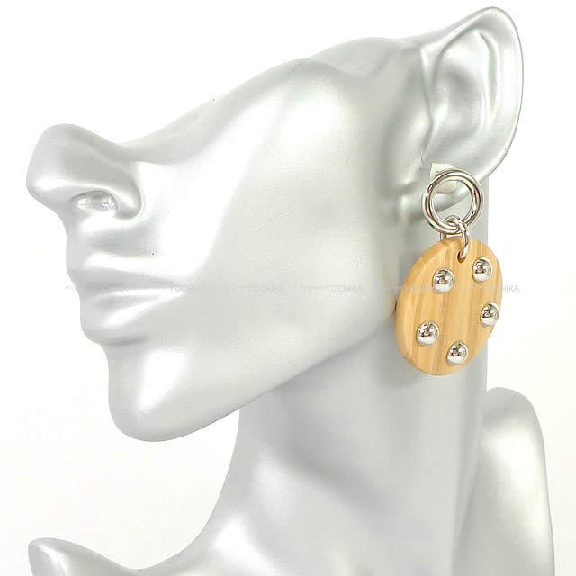 HERMES エルメス ピアス ウッド調 "メドール" ナチュラル オリーヴ材/真鍮 新品