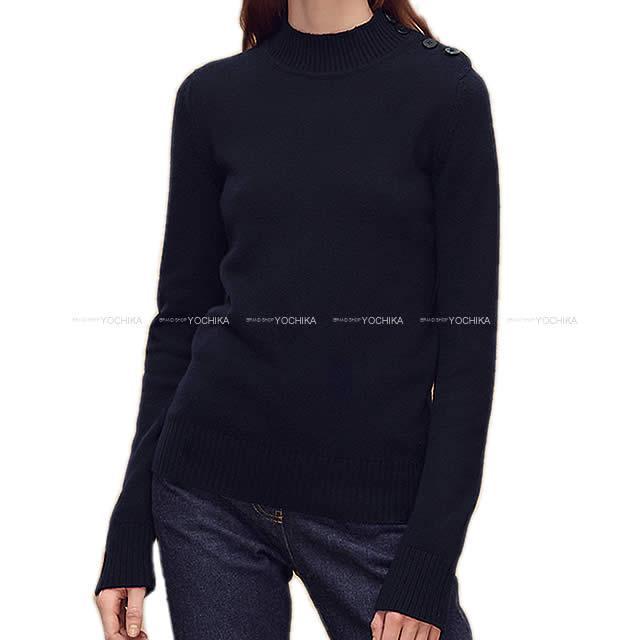 2019年 秋冬 新作 HERMES エルメス バッファローホーンボタン付 長袖ニット 黒 スコットランドカシミア100% 新品