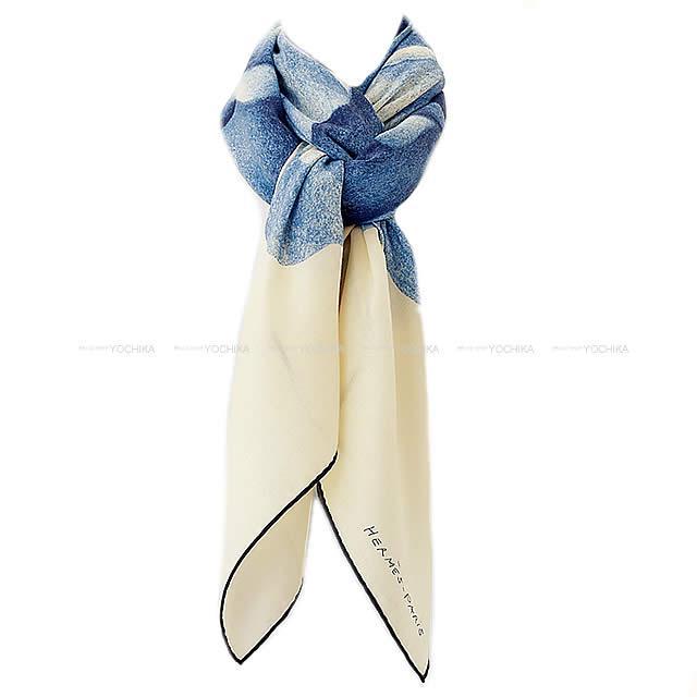 HERMES エルメス ショール カレ140 "アルマのバラ" 白/シエル/マリン カシミヤ70%/シルク30% 新品未使用