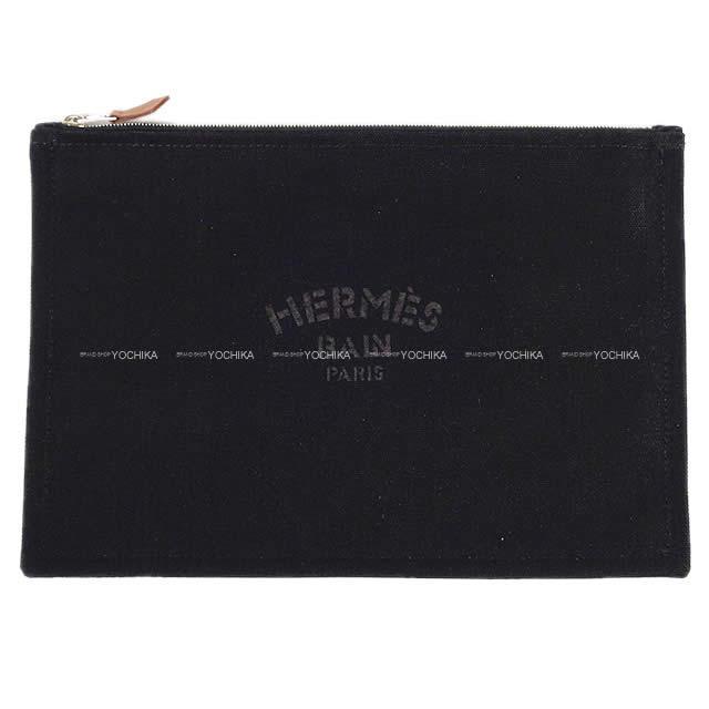 HERMES エルメス フラットポーチ "ヨッティング シェヴロン" GM 黒 (ブラック) コットン100% 新品