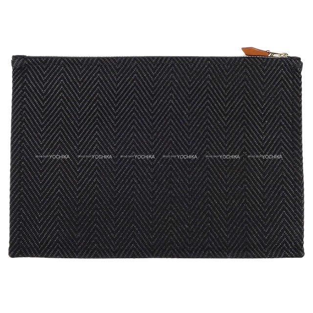 HERMES エルメス フラットポーチ "ヨッティング シェヴロン" GM 黒 (ブラック) コットン100% 新品