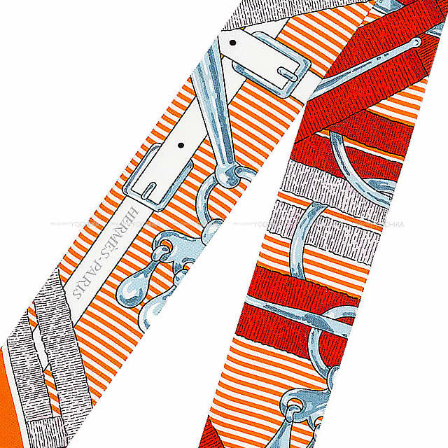 HERMES エルメス ツイリー スカーフ "Mors a jouets chemise" オレンジ
