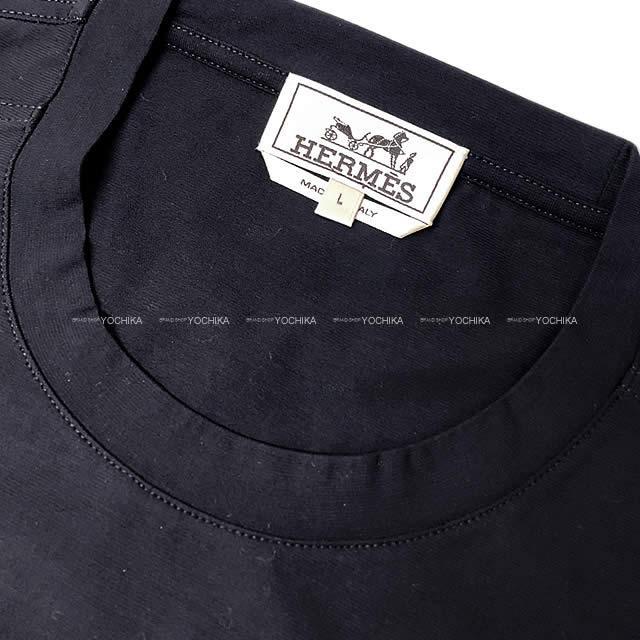 Hermes エルメス メンズ Tシャツ ポケット付 半袖 L マリン コットン100 新品