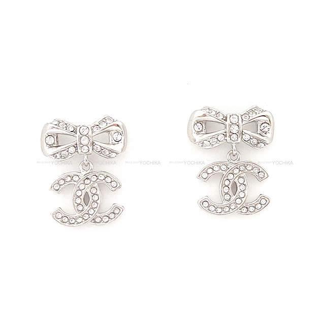 CHANEL シャネル リボン ココマーク ぶらさがり ピアス シルバー  