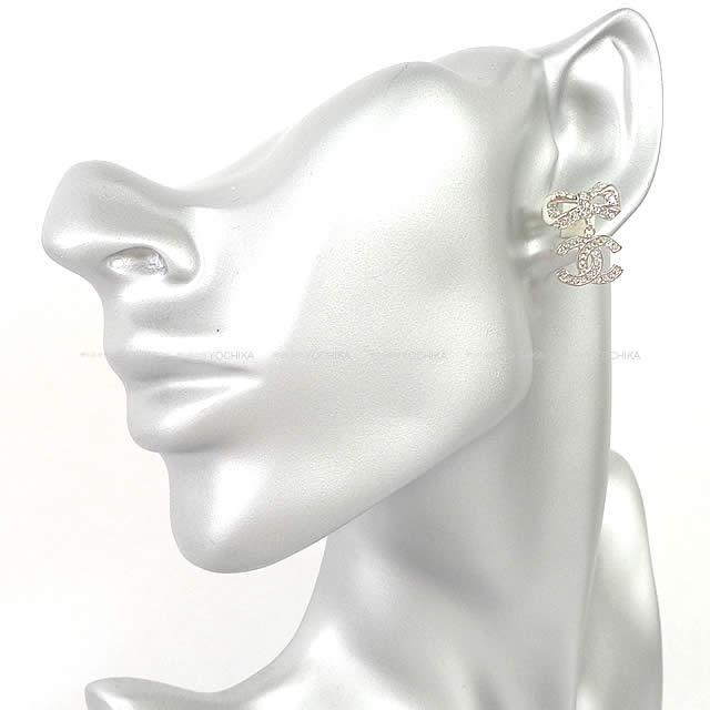 CHANEL シャネル リボン ココマーク ぶらさがり ピアス シルバーX  