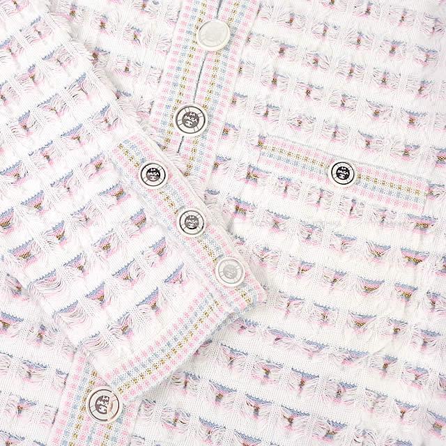 Chanel La Pausa 19年 春夏 クルーズ シャネル レディース ツイード ワンピース ドレス 38 白 ピンク ブルー ゴールド コットン ポリウレタン ナイロン P 新品未使用