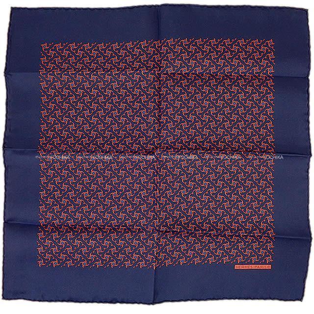 HERMES エルメス ポケットチーフ カレ45 スカーフ マリンXオレンジ シルク100％ 新品未使用