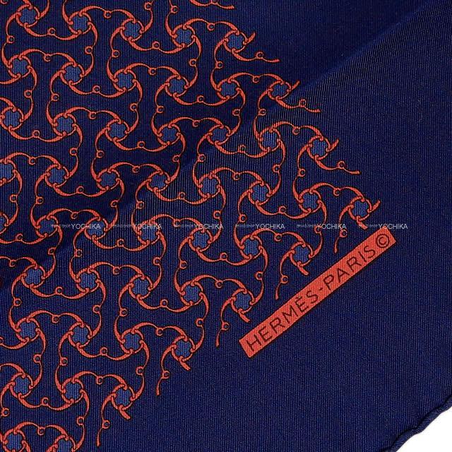 HERMES エルメス ポケットチーフ カレ45 スカーフ マリンXオレンジ シルク100％ 新品未使用