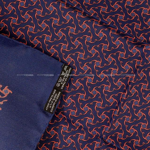 HERMES エルメス ポケットチーフ カレ45 スカーフ マリンXオレンジ シルク100％ 新品未使用