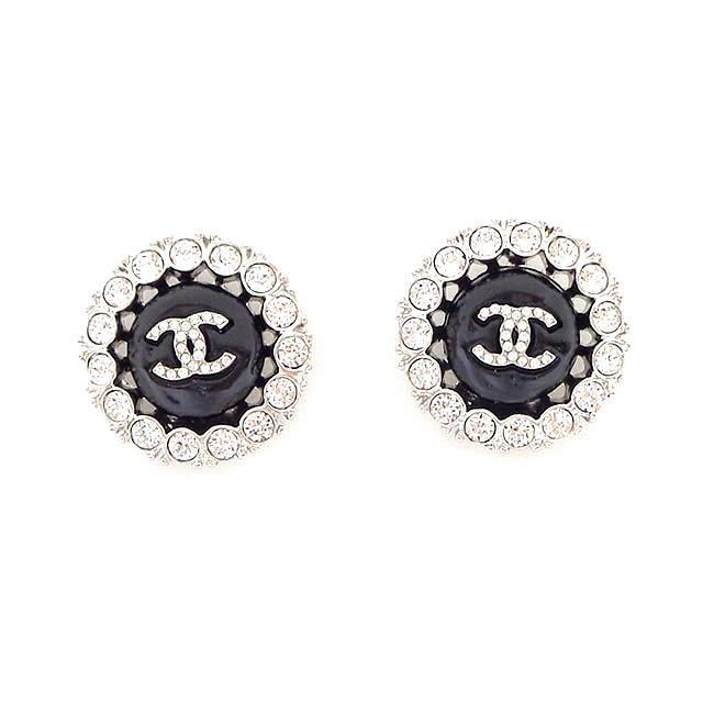 高速配送 【CHANEL/シャネル】イヤリング ブラック ココ ラインストーン シルバー黒 - イヤリング