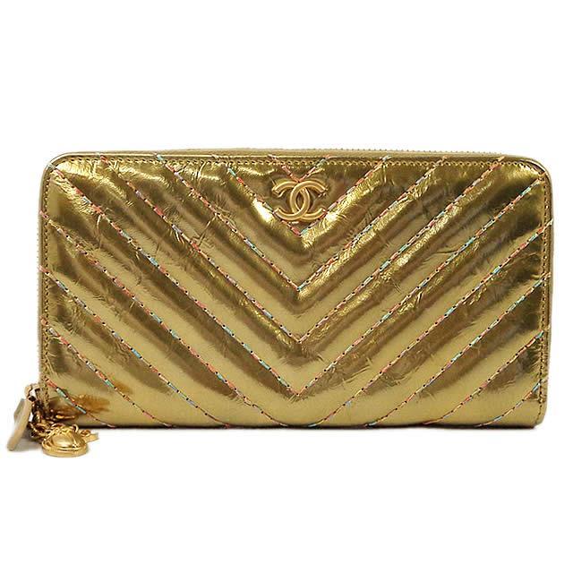シャネル 財布 CHANEL 長財布 ダイヤモンドステッチ ゴールド - 二  