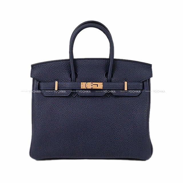 HERMES エルメス ハンドバッグ バーキン25 ブルーニュイ トゴ ローズゴールド金具 新品