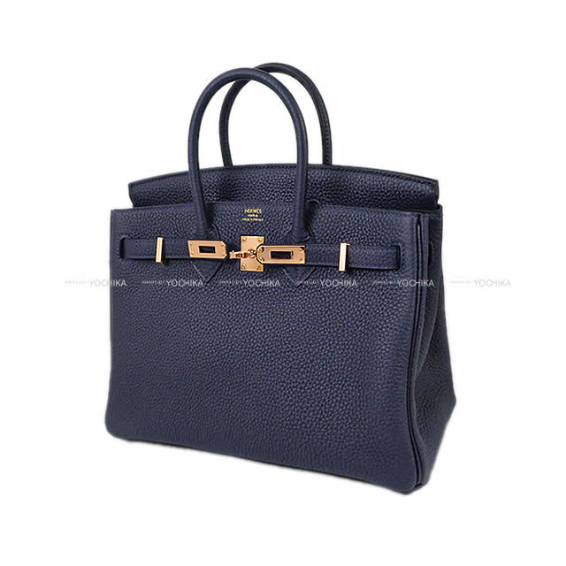 HERMES エルメス ハンドバッグ バーキン25 ブルーニュイ トゴ ローズゴールド金具 新品