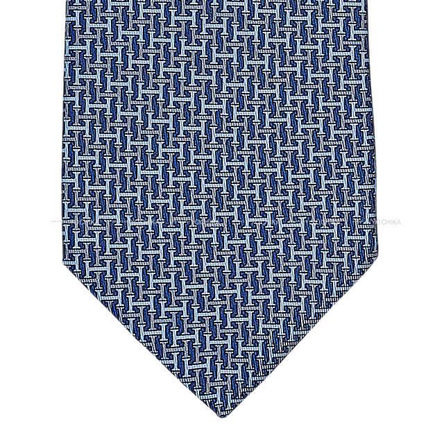 HERMES エルメス ネクタイ "ステップH" マリンXグリスXシエル シルク100% 新品
