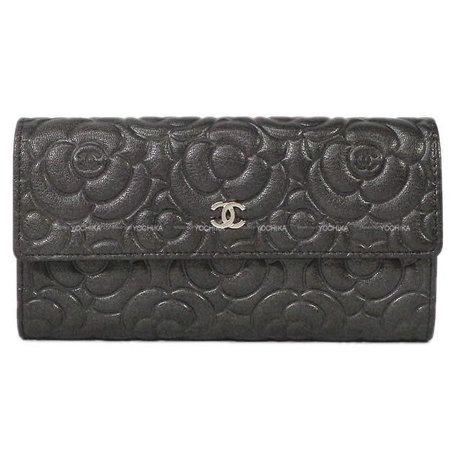 2019年春夏 新作 CHANEL シャネル カメリア エンボス フラップ 長財布 グレー ラム