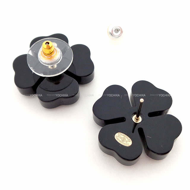 CHANEL シャネル ココマーク クローバー キャンディ ラインストーン ピアス 黒