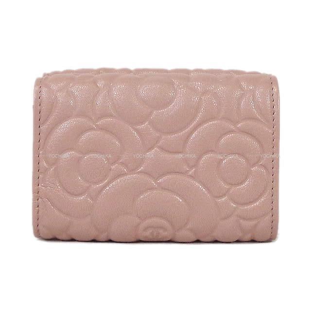 CHANEL シャネル カメリア エンボス フラップ 三つ折り コンパクト 財布 モーヴ ラム シルバー金具 AP0116 新品