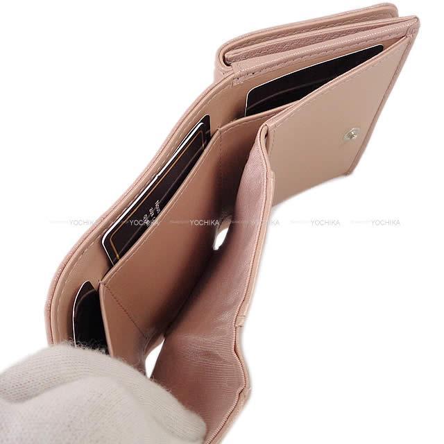 CHANEL シャネル カメリア エンボス フラップ 三つ折り コンパクト 財布 モーヴ ラム シルバー金具 AP0116 新品