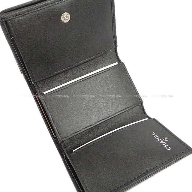 CHANEL シャネル カメリア エンボス フラップ 三つ折り コンパクト 財布 ラムスキン シルバー金具 AP0116 新品