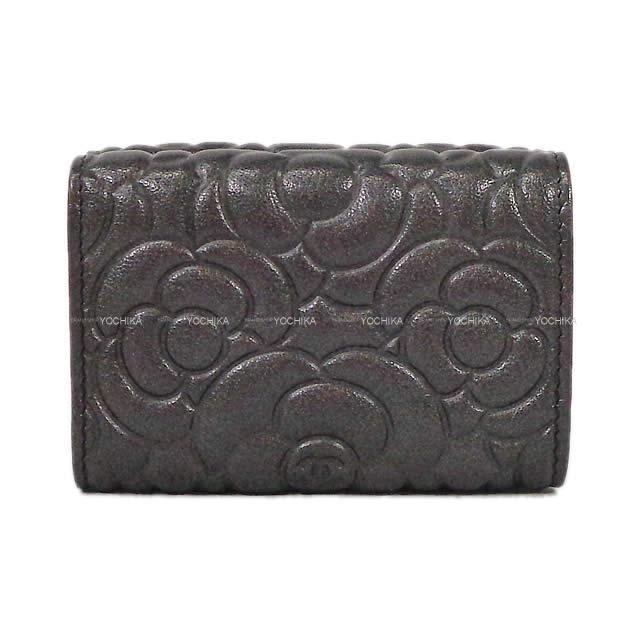 CHANEL シャネル カメリア エンボス フラップ 三つ折り コンパクト 財布 ラムスキン シルバー金具 AP0116 新品