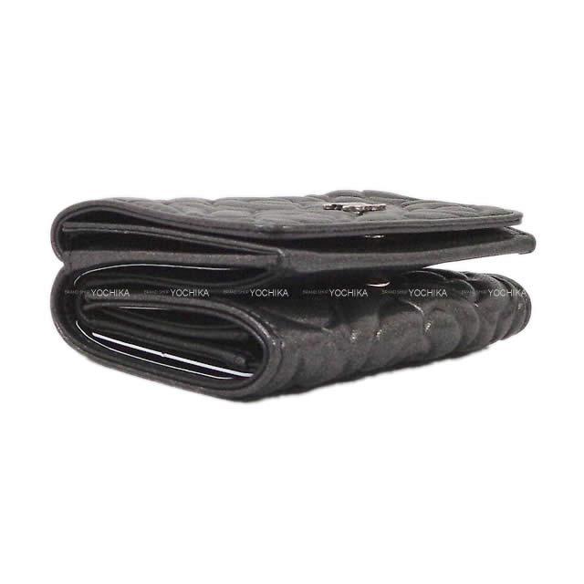 CHANEL シャネル カメリア エンボス フラップ 三つ折り コンパクト 財布 ラムスキン シルバー金具 AP0116 新品