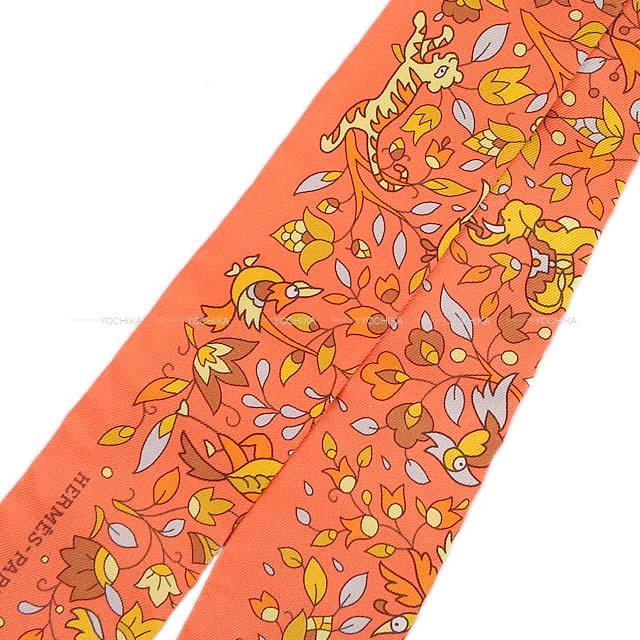 HERMES エルメス ツイリー スカーフ "モンスーンの庭" コーラルXブトンドール