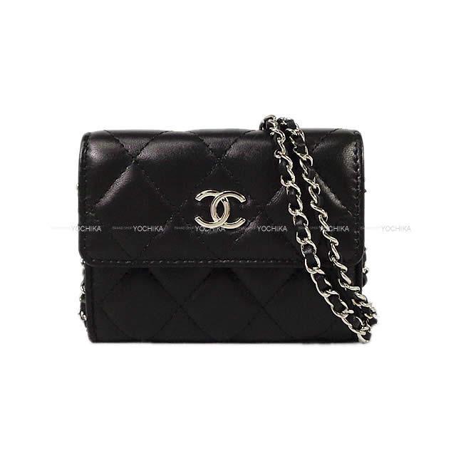 シャネル マトラッセ ココマーク インナーロゴ ミニ カードケース チェーンウォレット ショルダーバッグ 黒 ラム 新品未使用