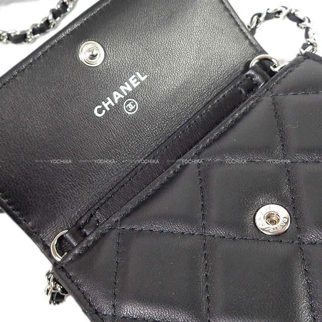 シャネル マトラッセ ココマーク インナーロゴ ミニ カードケース チェーンウォレット ショルダーバッグ 黒 ラム 新品未使用