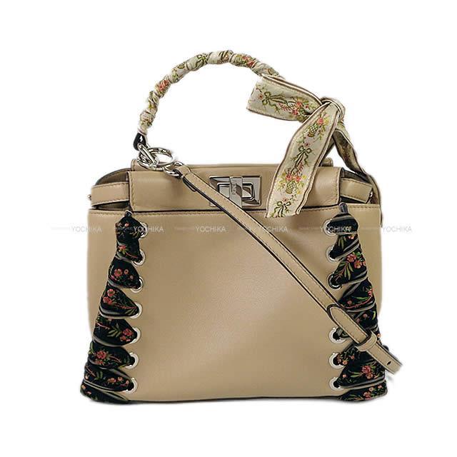Fendi フェンディ 2way ショルダーバッグ ミニ ピーカブー フラワーリボン ベージュ ラムスキン 8bn244 新品未使用
