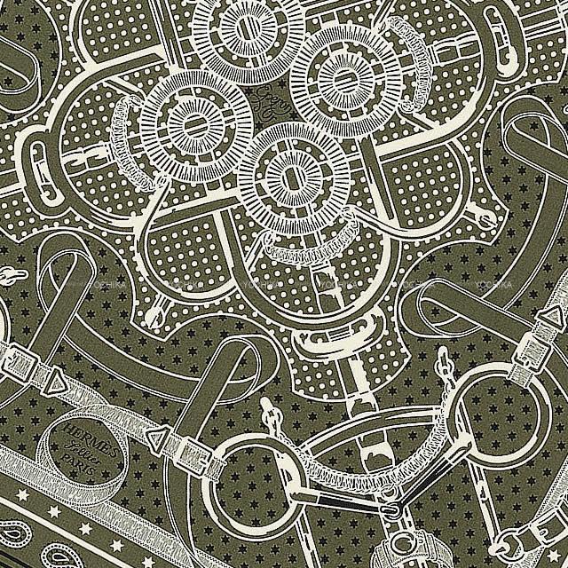 HERMES エルメス ショール カレ140 エプロンドール バンダナ カーキ/白/黒 カシミヤ70%Xシルク30% 新品