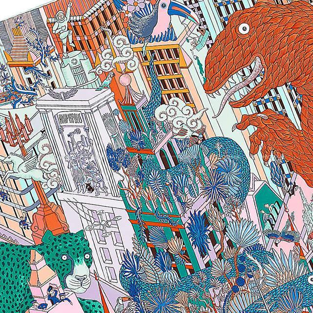 2019年春夏 新作 HERMES エルメス スカーフ カレ90 "アニマポリス" ブルーラベンダー シルク100% 新品