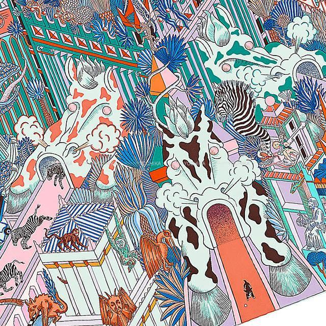 2019年春夏 新作 HERMES エルメス スカーフ カレ90 "アニマポリス" ブルーラベンダー シルク100% 新品