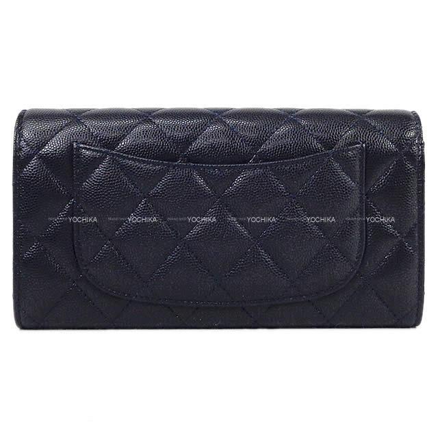 CHANEL シャネル クラシック マトラッセ フラップ 長財布 ネイビー