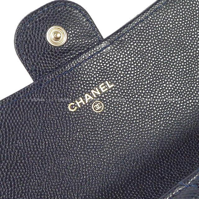 Chanel シャネル ネイビー クラシック キャビアスキン ロングウォレット