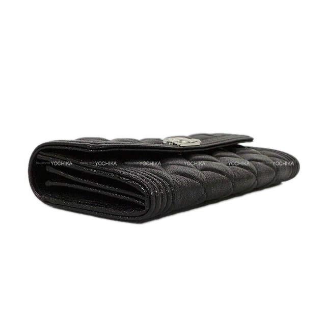 シャネル ボーイシャネル マトラッセ フラップ 長財布 黒(ブラック) グレインドカーフ A80286 新品