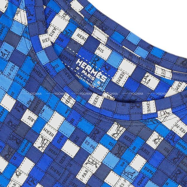 2019 秋冬 新作 エルメス Tシャツ ワンピース "ボルデュック・チェック" リボン柄 #38 ブルースマルト 新品未使用