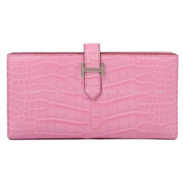 HERMES エルメス 長財布 ベアンスフレ バブルガムピンク クロコダイル アリゲーター マット シルバー金具 新品