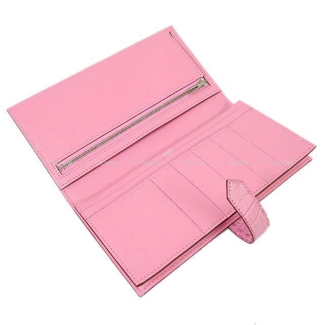 HERMES エルメス 長財布 ベアンスフレ バブルガムピンク クロコダイル  
