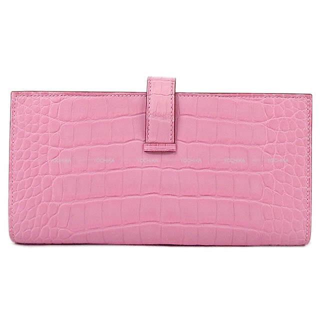 HERMES エルメス 長財布 ベアンスフレ バブルガムピンク クロコダイル  