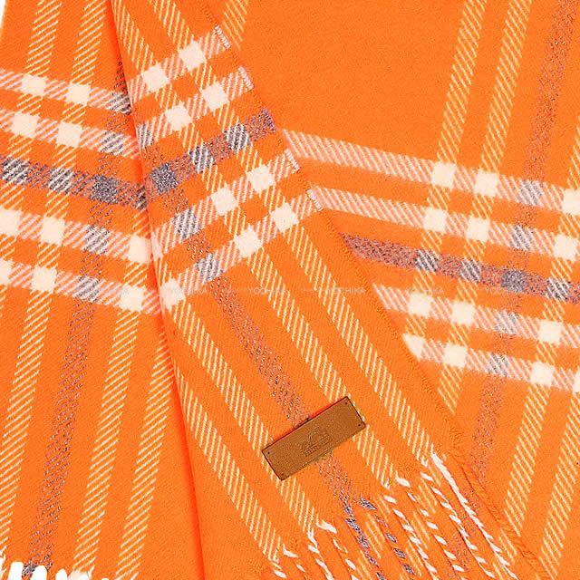 HERMES エルメス マフラー "ブランケット チェック" マンダリン/エクリュ/グリシン カシミヤ100% 新品